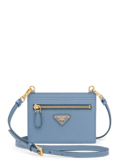 Shop Prada Shoulder Strap Card Holder In Blue