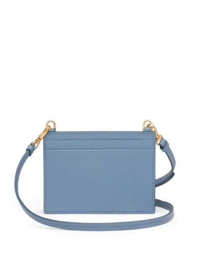 Shop Prada Shoulder Strap Card Holder In Blue