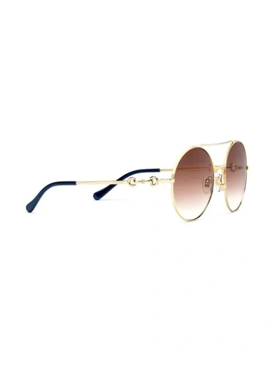 Shop Gucci Horsebit Detail Round-frame Sunglasses In Brown