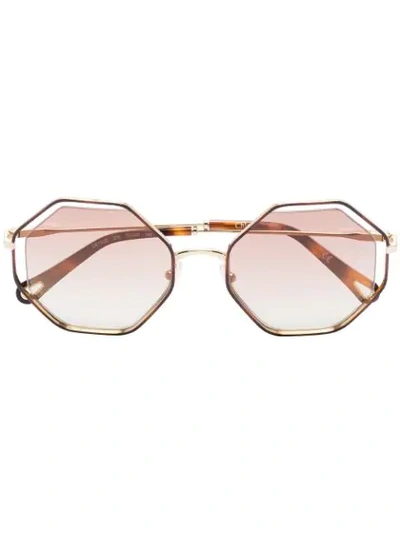 Shop Chloé Dree Octagonal-frame Sunglasses In Brown