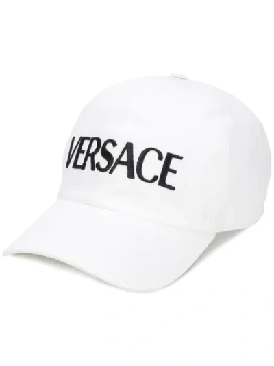 Shop Versace Embroidered Logo Baseball Cap In White