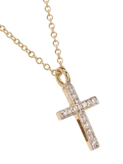 14K GOLD AND DIAMOND SMALL CROSS NECKLACE