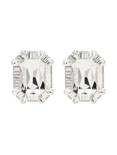 Shop Alessandra Rich Square Crystal Clip Earrings In Silver
