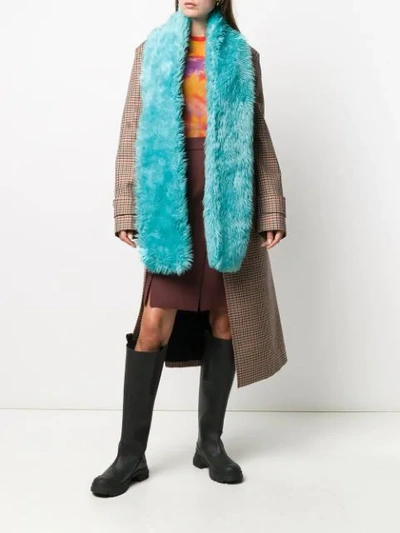 Shop Msgm Furry Long Scarf In Blue