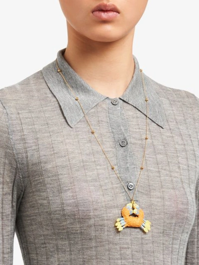 Shop Prada Crab Pendant Necklace In Orange