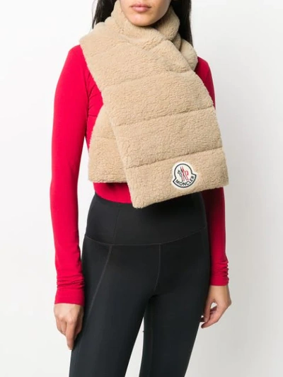 Shop Moncler Quilted Virgin Wool Scarf In Neutrals