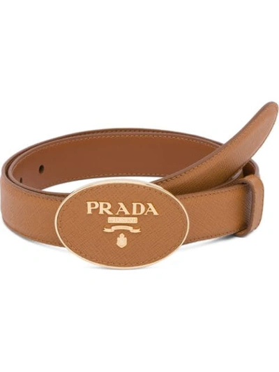 Shop Prada Saffiano Finish Belt In Brown