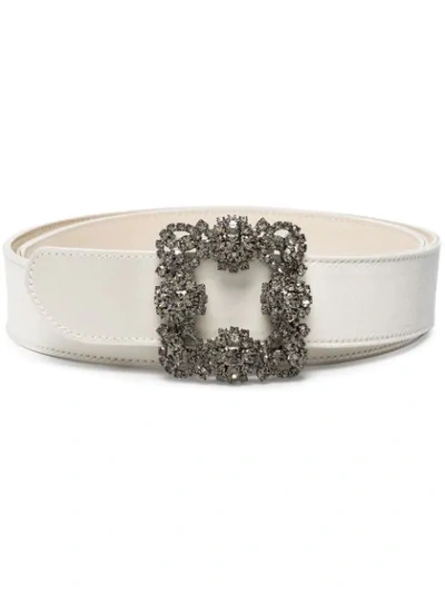 Shop Manolo Blahnik Hangisi Crystal Embellished Belt In Lcrm White