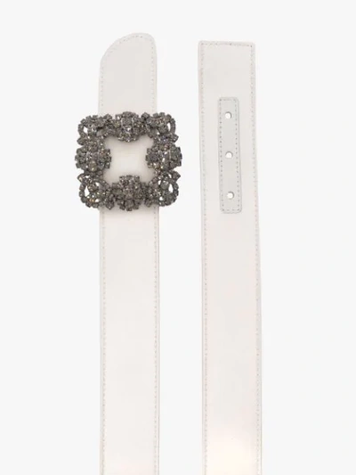 Shop Manolo Blahnik Hangisi Crystal Embellished Belt In Lcrm White