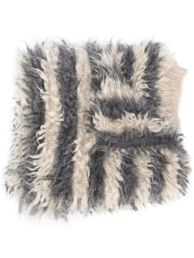 Shop Brunello Cucinelli Striped-print Long Scarf In Grey