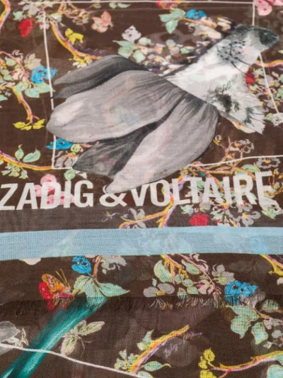 Shop Zadig & Voltaire Floral Print Fringed Scarf In Brown