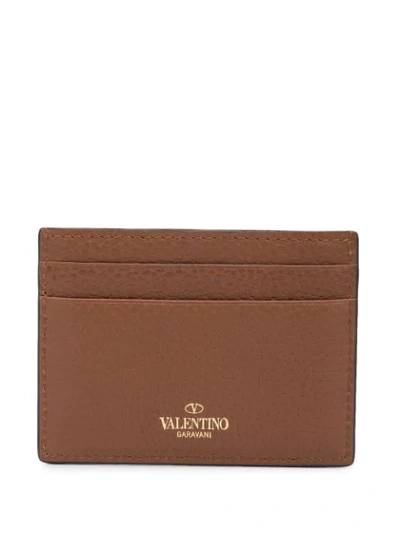 Shop Valentino Stud Detail Cardholder In Brown