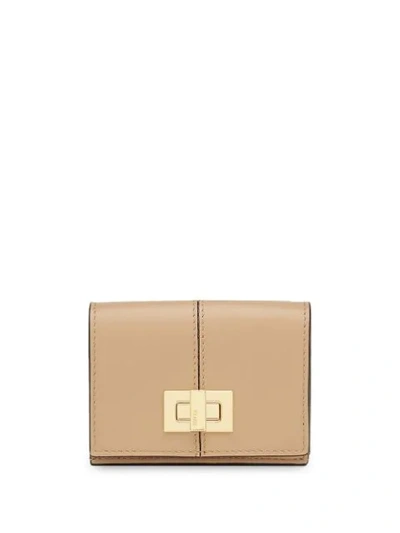 Shop Fendi Flip Lock Wallet In Neutrals