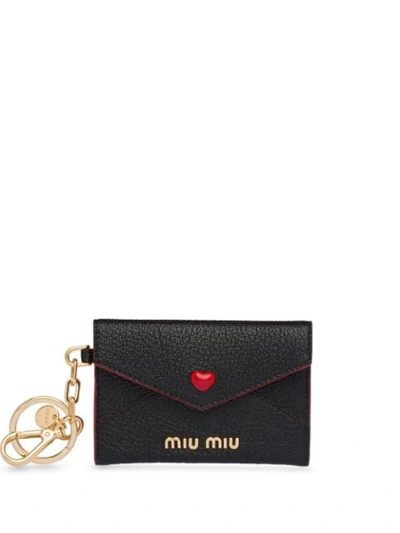 Shop Miu Miu Madras Love Mini Envelope Keyring In Black