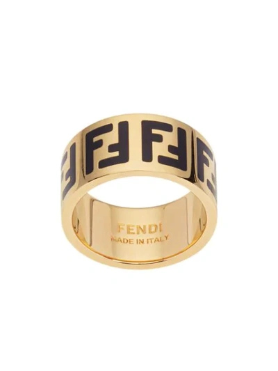 Shop Fendi Monogram Pattern Ring In Gold
