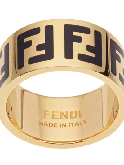 Shop Fendi Monogram Pattern Ring In Gold