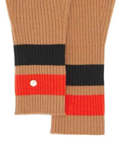 Shop Burberry Monogram-motif Stripe-detail Gloves In Neutrals