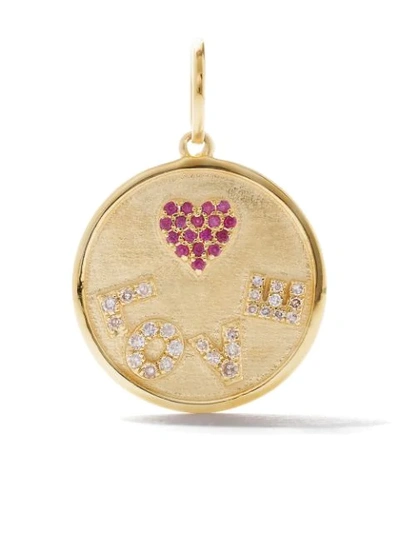 Shop As29 18kt Yellow Gold Diamond And Ruby Love Round Tag Pendant