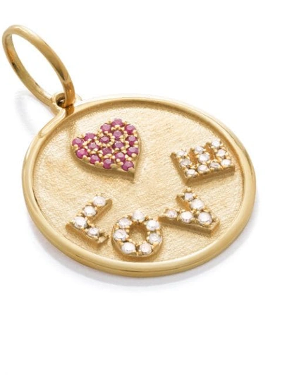 Shop As29 18kt Yellow Gold Diamond And Ruby Love Round Tag Pendant