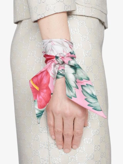 Shop Gucci Floral-print Scarf In Pink