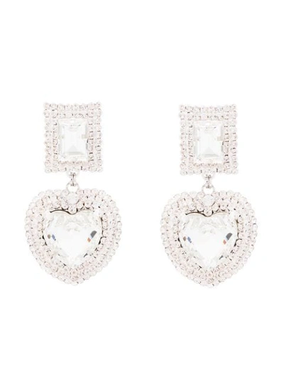 Shop Alessandra Rich Crystal-embellished Heart-shape Earrings In Metallic