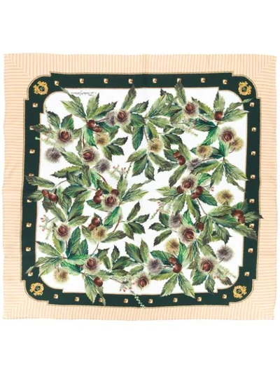 Shop Dolce & Gabbana Chestnut Print Silk Scarf In Green