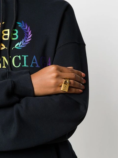 Shop Balenciaga B Lock Ring In Gold