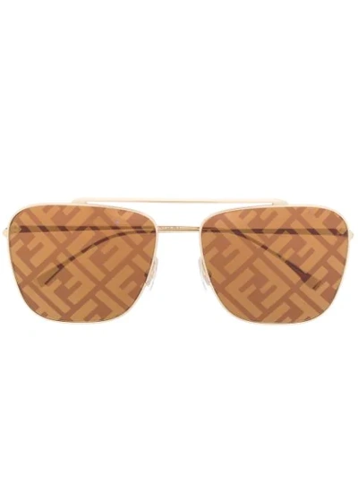 Shop Fendi Square-frame Monogram Sunglasses In Gold