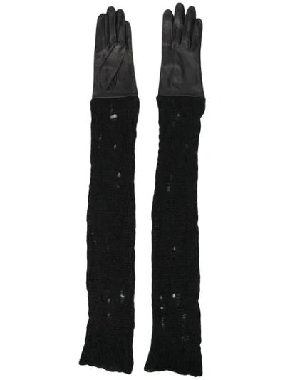 Shop Yohji Yamamoto Long Panelled Gloves In Black