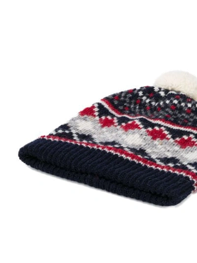 Shop Thom Browne Fair Isle Knitted Hat In Blue