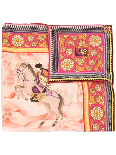 Shop Shanghai Tang Mongolian Horsemen-print Silk Scarf In Multicolour
