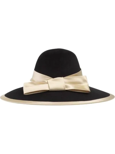 Shop Gucci Satin Ribbon Wide Brim Hat In Black