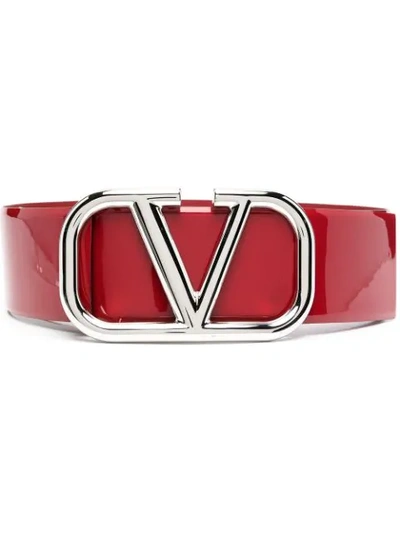Shop Valentino Vlogo Buckle Belt In Red