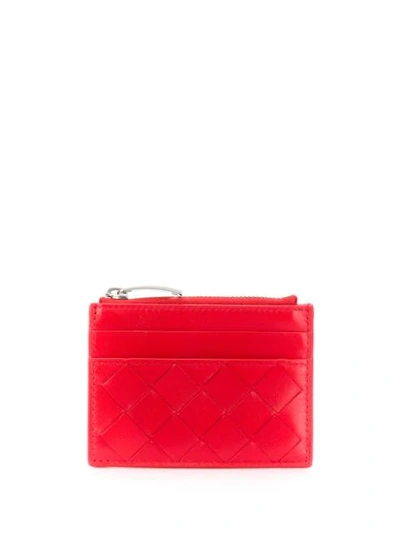 Shop Bottega Veneta Intrecciato Weave Wallet In Red