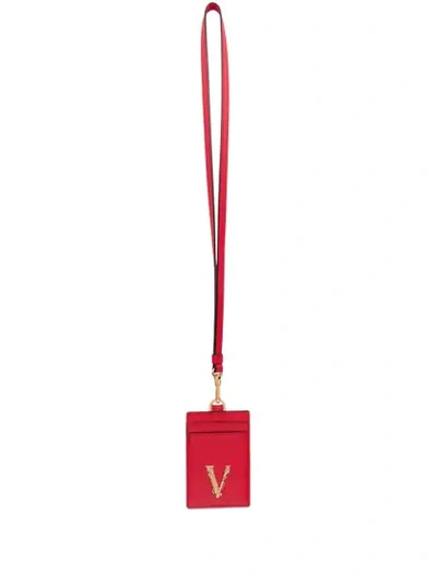 Shop Versace Virtus Neck-strap Cardholder In Red
