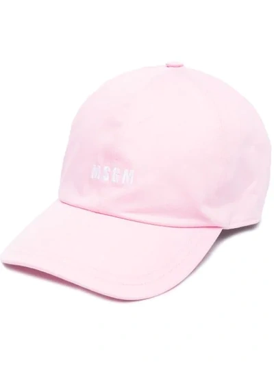 Shop Msgm Embroidered Logo Baseball Cap In Pink