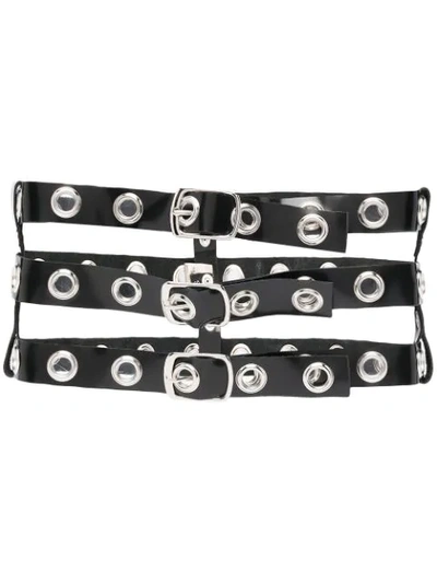 Shop Manokhi Eyelet-embellished Leather Belt In Black