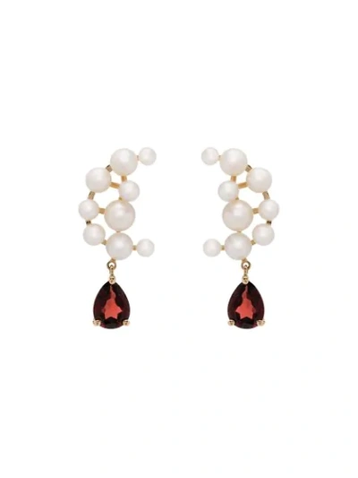 14KT GOLD BLOOD SISTERS PEARL GARNET EARRINGS