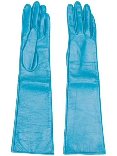 Shop Manokhi Textured Style Long Gloves In Blue