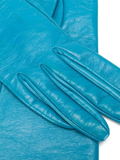 Shop Manokhi Textured Style Long Gloves In Blue