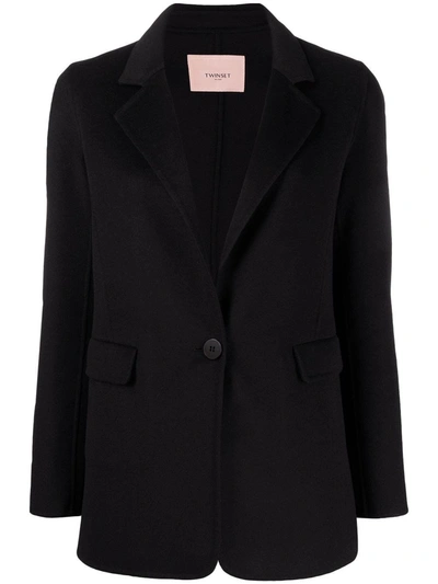 Shop Twinset Single-breasted Blazer In Wool Blend In Black