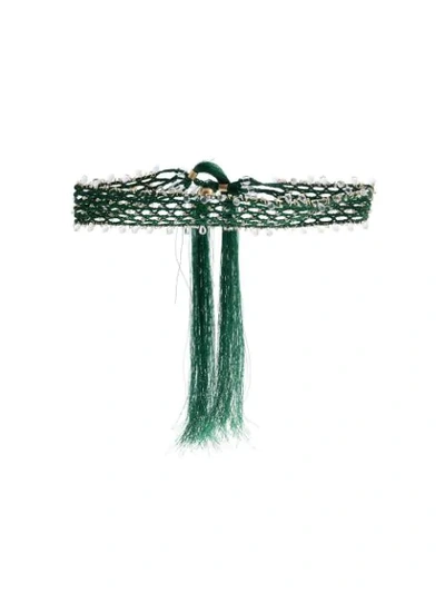 Shop Mame Kurogouchi Beaded Choker Necklace In Green