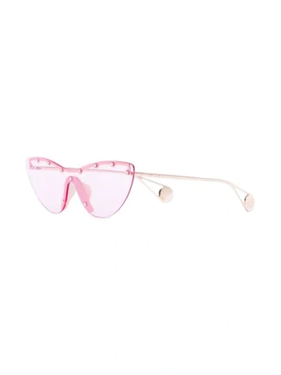 Shop Gucci Cat-eye Stud Embellished Mask Sunglasses In Pink