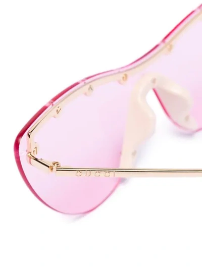 Shop Gucci Cat-eye Stud Embellished Mask Sunglasses In Pink