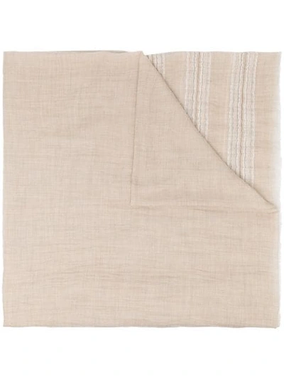 Shop Brunello Cucinelli Stripe-edge Lightweight Scarf In Neutrals