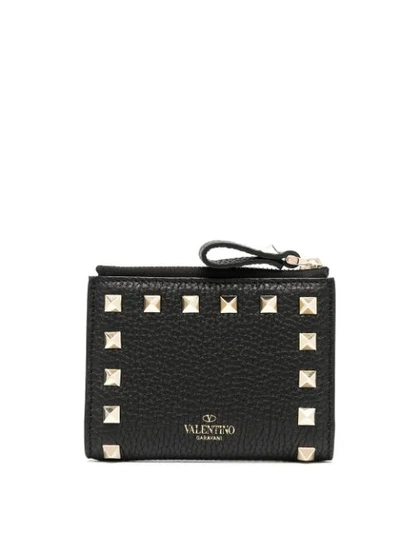Shop Valentino Rockstud Leather Wallet In Black