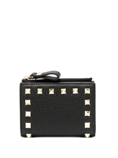 Shop Valentino Rockstud Leather Wallet In Black