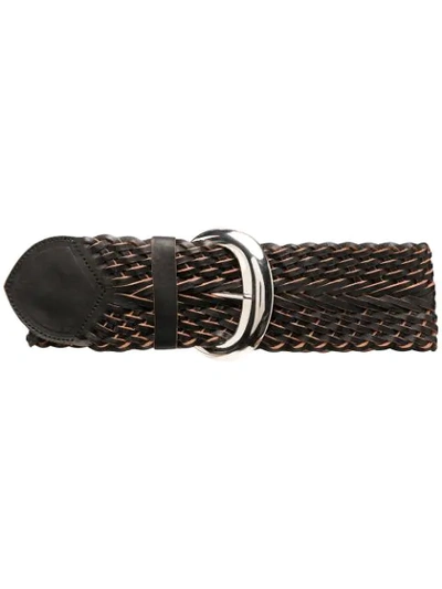 Shop P.a.r.o.s.h Wide Woven Waist Belt In Black