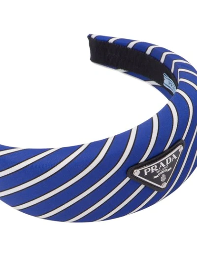 Shop Prada Striped Logo Plaque Hair Band In Blue
