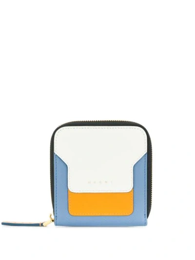 Shop Marni Colourblock Zip-around Purse In Blue